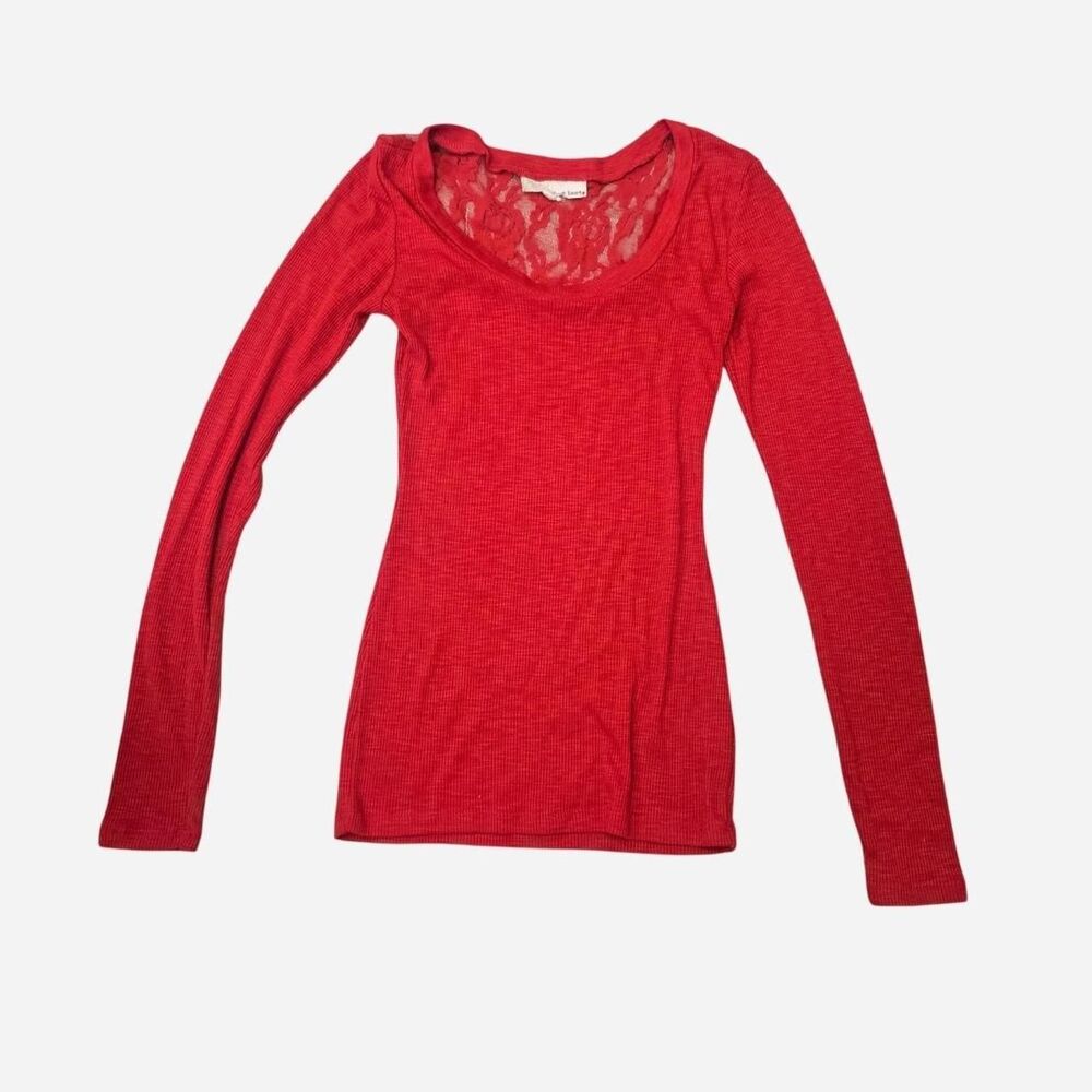 Y2K Women's Size Small red long sleeve top with lace detail